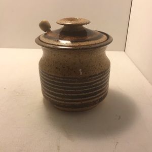 Art Pottery Honey pot, lid and dipper